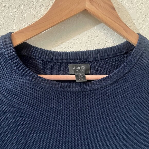 J. Crew Extra-Small Navy Cotton-Silk Pique Long-Sleeve Sweater Sweatshirt EUC XS - Picture 2 of 4